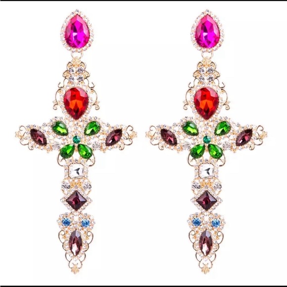 Multi-Color Cross Earring - Picture 3 of 3